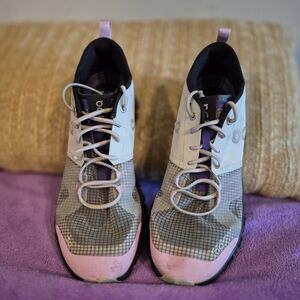 On Running Women's Gray and Pink Athletic Shoes